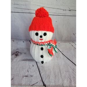 Vintage Styrofoam Snowman Crochet Red Hat Scarf 8in Handmade Grandmacore